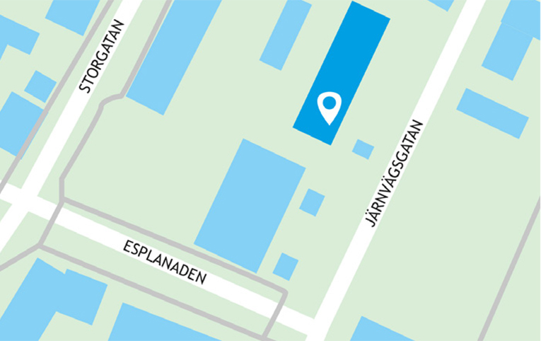 Karta som visar var Familjecentrums lokal ligger på Järnvägsgatan 27 i Forshaga.